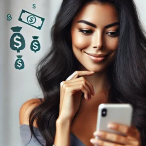 menina fazendo investimento, renda e ganhando dinheiro pelo celular 