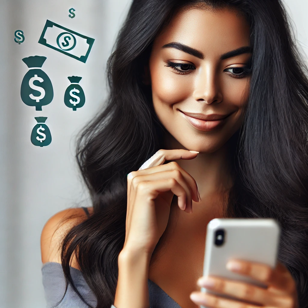 menina fazendo renda e ganhando dinheiro pelo celular investindo dinheiro